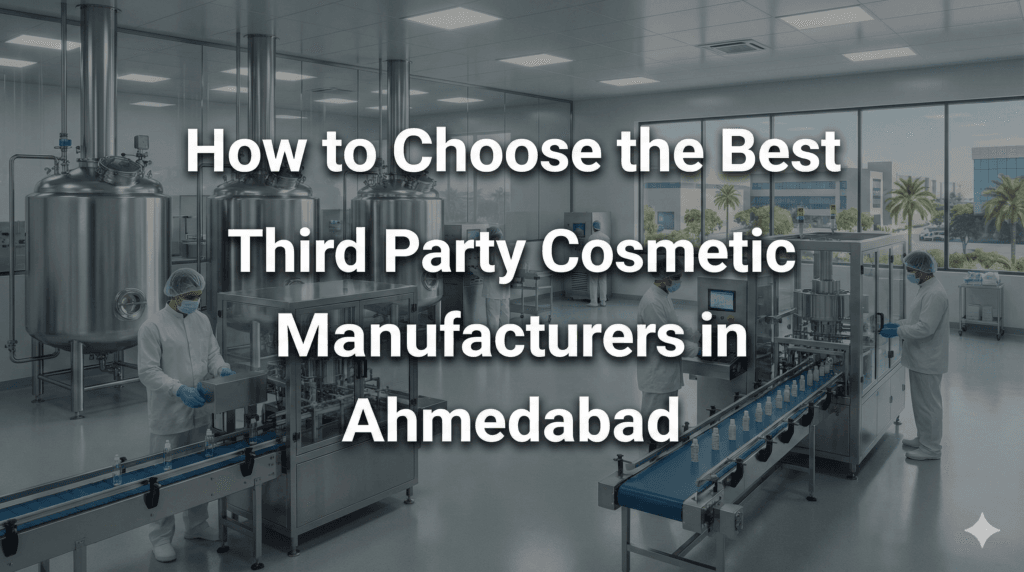 Third party cosmetic manufacturing facility in Ahmedabad showing GMP-certified skincare production with automated filling lines