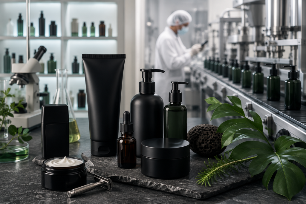 Private label men’s grooming products manufactured in India including beard oil, face wash, hair wax and skincare by Gladios