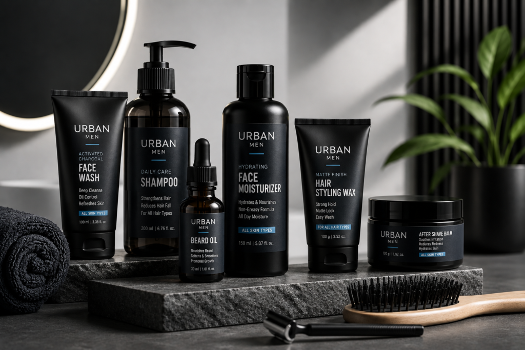 Premium men’s grooming products representing how to Start a Mens Grooming Brand in India with private label manufacturing.