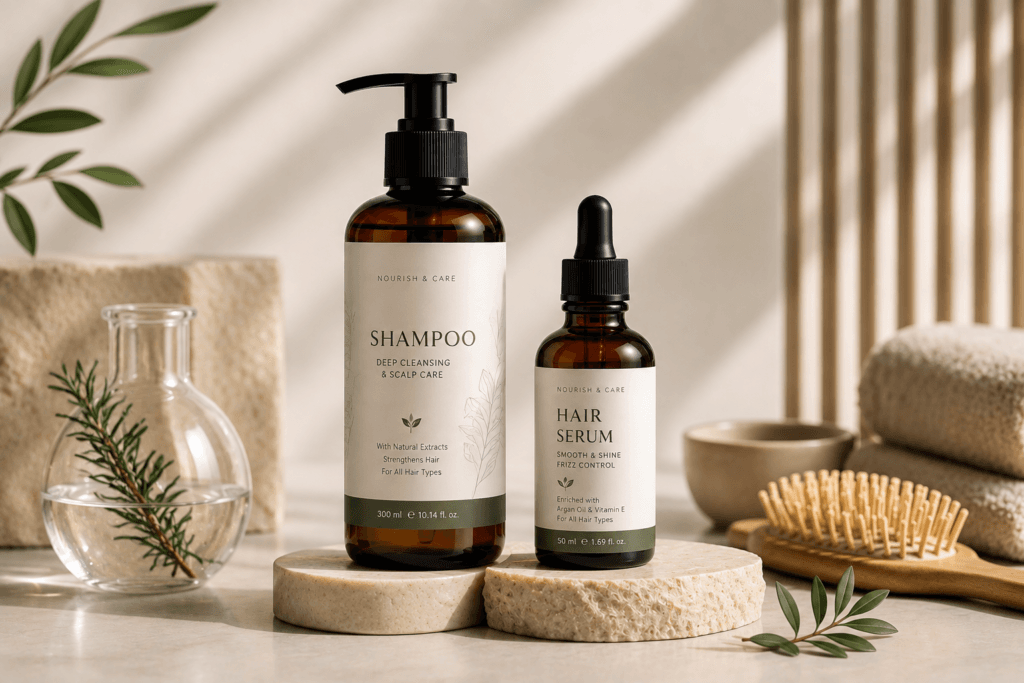 Hair care manufacturing facility producing shampoo and hair serum products in India